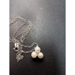 Pearl and diamond pendant and chain necklace in sterling silver